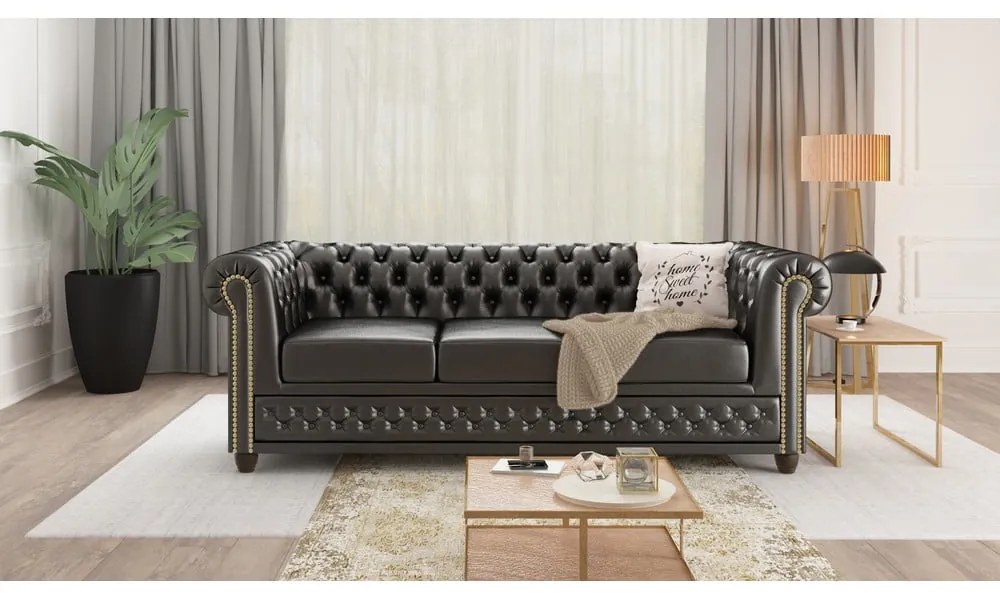 Čierna pohovka z imitácie kože 203 cm York - Ropez