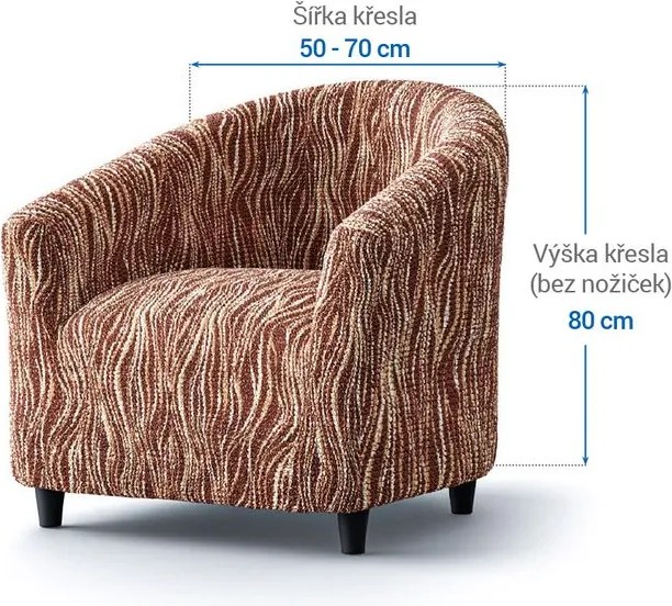 Bielastické poťahy UNIVERSO NOVÉ žíhané hnedé klubové kreslo (š. 50 - 70 cm)
