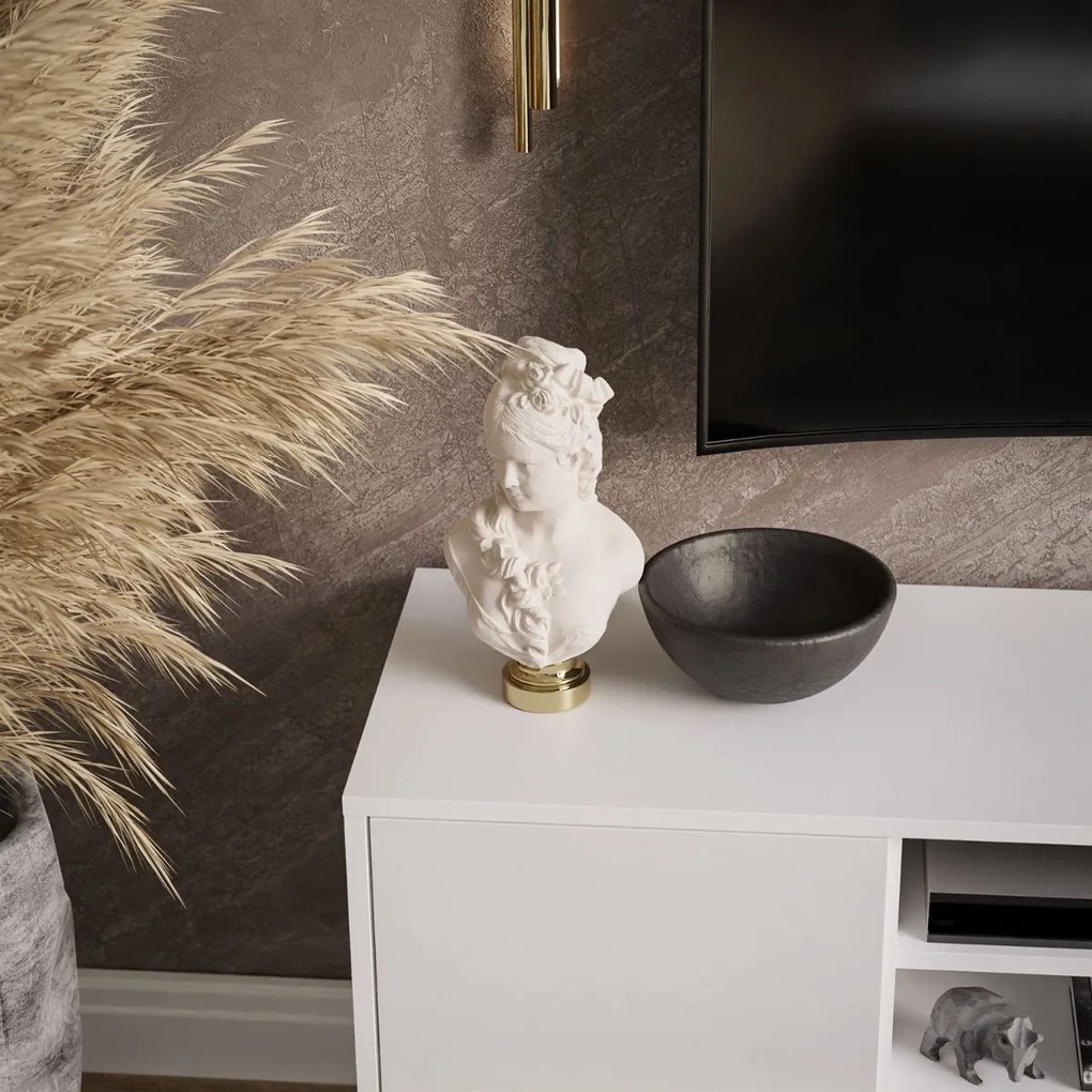 TV STOLIK ALWIN BIELY LESK + ČIERNY POSTAVEC 156 cm