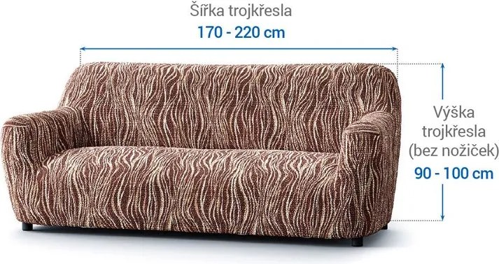 Bielastické poťahy UNIVERSO NOVÉ žíhané hnedé trojkreslo (š. 170 - 220 cm)