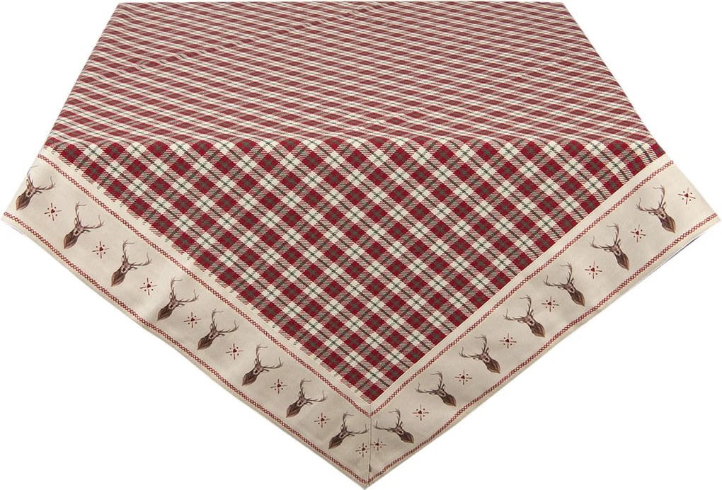 Kockovaný obrus na stôl s jelene Cosy Lodge - 100 * 100 cm