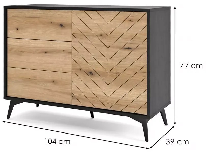 Komoda Diamond KSZ 104 cm dub tmavý/čierna