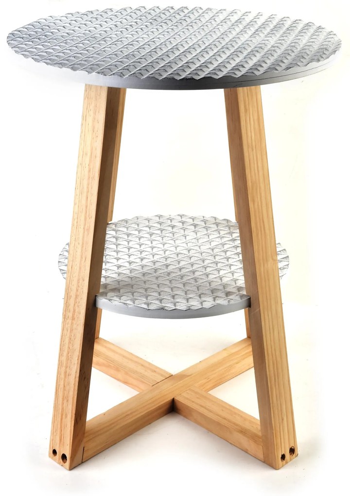 Odkládací stolek LAMMY 40x50 cm bílo-stříbrný/dub přírodní