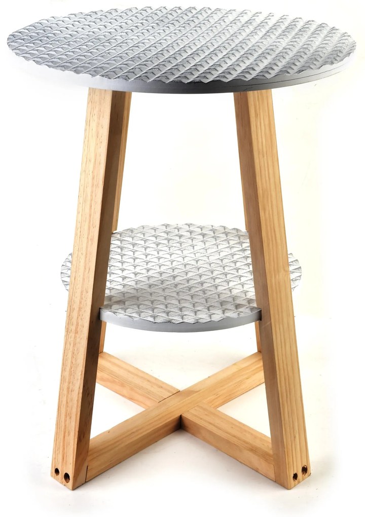 Odkladací stolík LAMMY 40x50 cm bielo-strieborný/dub prírodný