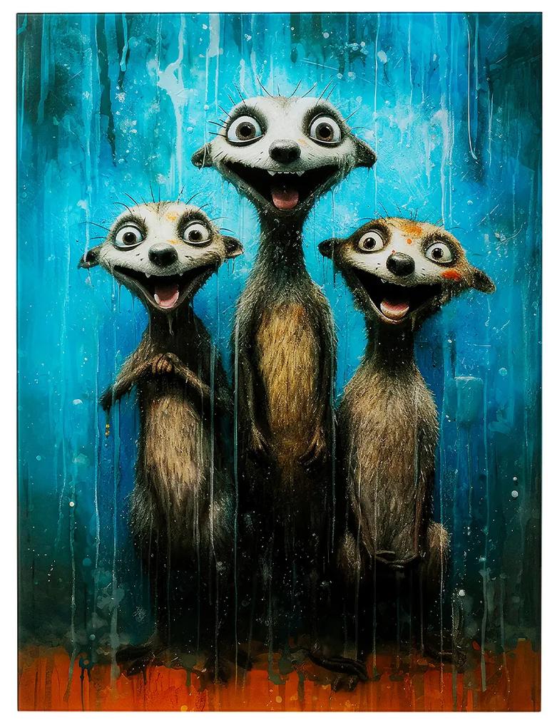 Singing Meerkats obraz modrý 80x60 cm