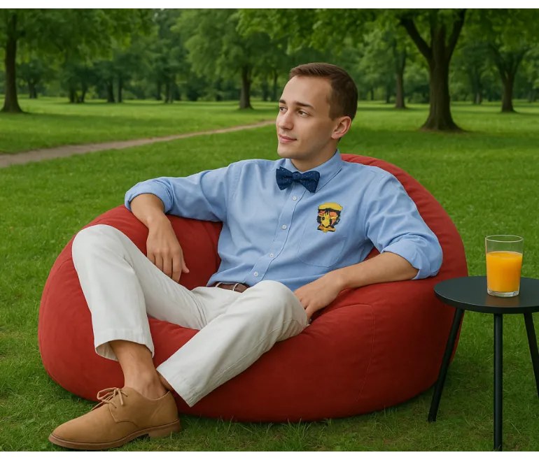 Sedací vak guľa semišová červená EMI