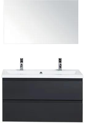 Kúpeľňový nábytkový set Evora 100 cm s keramickým umývadlom 2 otvormi na kohúty a zrkadlom antracitovo sivá matná