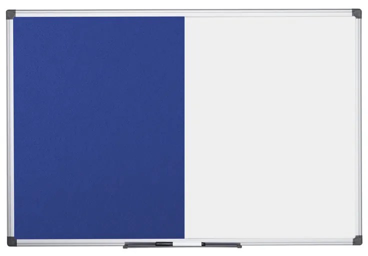 Popisovacia magnetická tabuľa a textilná nástenka, biela/modrá, 1200 x 900 mm