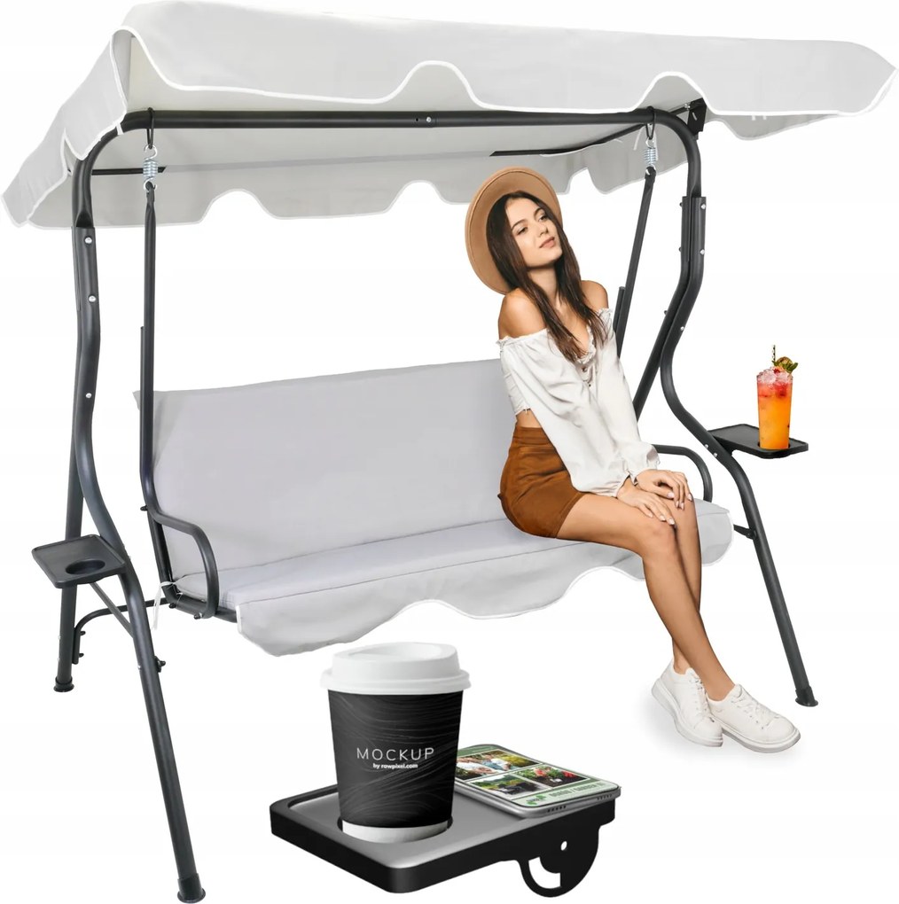 Garden Line ZÁHRADNÁ HOJDAČKA 170 x 110 x 153 cm ŠEDÁ BEZ OPIERKY NA NOHY. S DRŽIAKOM NA POHÁRE