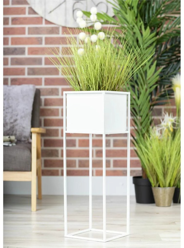 KOVOVÝ KVETINÁČ SO STOJANOM PLAIN 70X24 CM BIELA