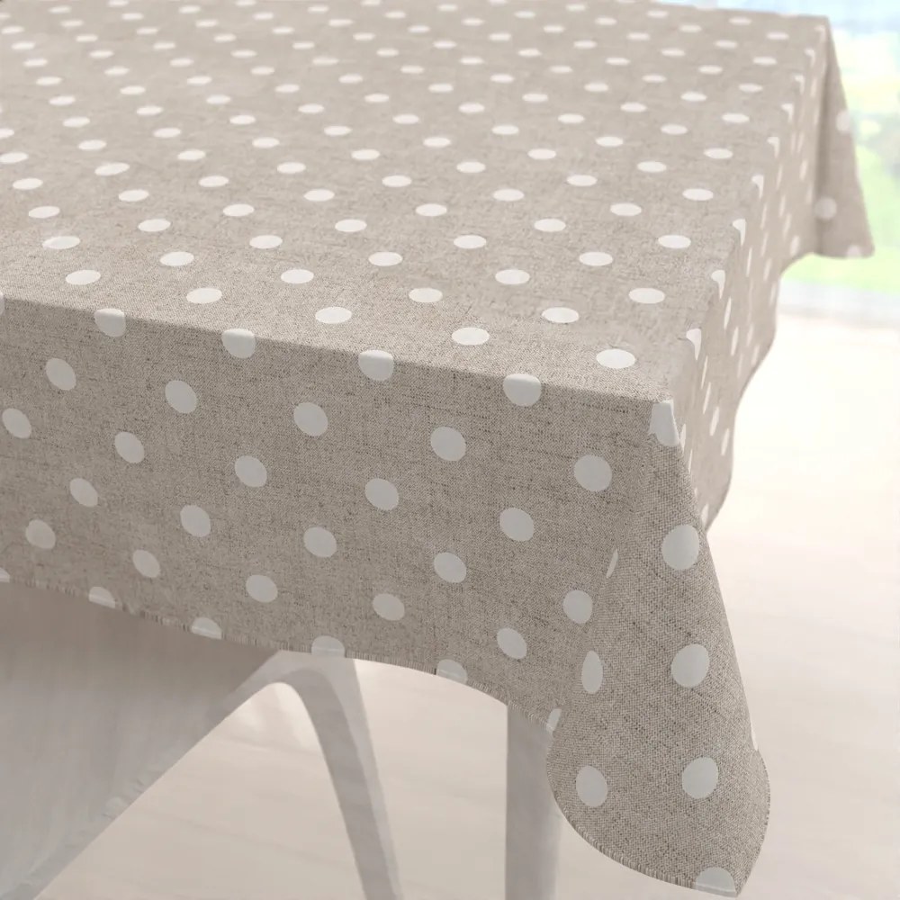 Biante Dekoračný štvorcový obrus Porto PRT-019 Biele bodky na béžovom režnom 60x60 cm
