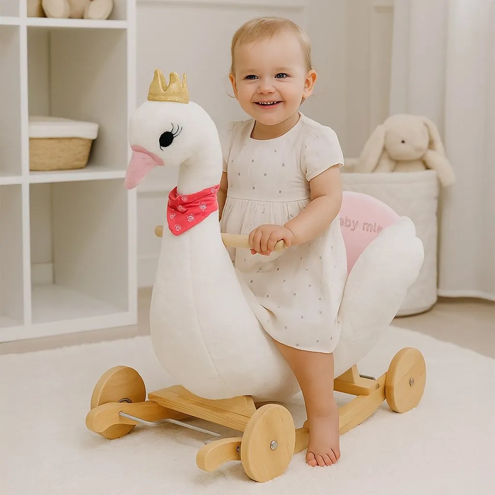 Hojdacia hračka s kolieskami a melódiou Baby Mix Labuť biela