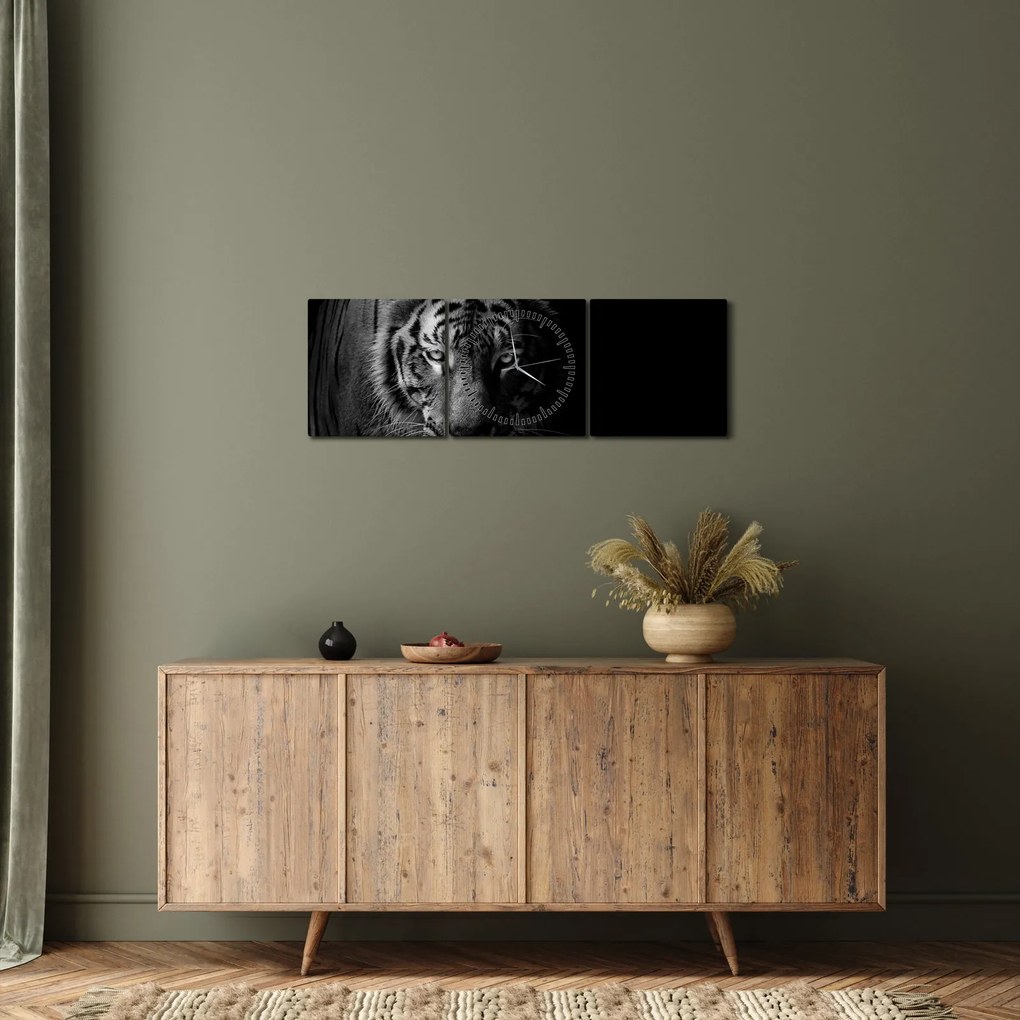 Obraz divokého tigra (s hodinami) (90x30 cm)