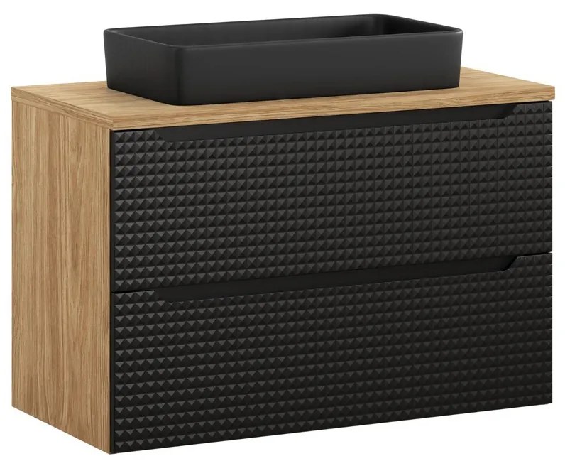 Kúpeľňová skrinka Luxor Black I s doskou a umývadlom 90 cm čierna/dub olejovaný