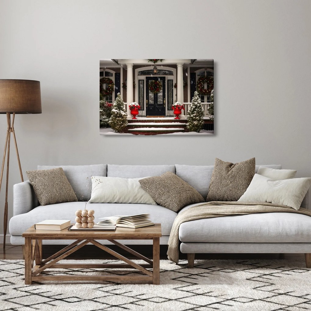 Obraz - Vianočne nazdobený dom (90x60 cm)
