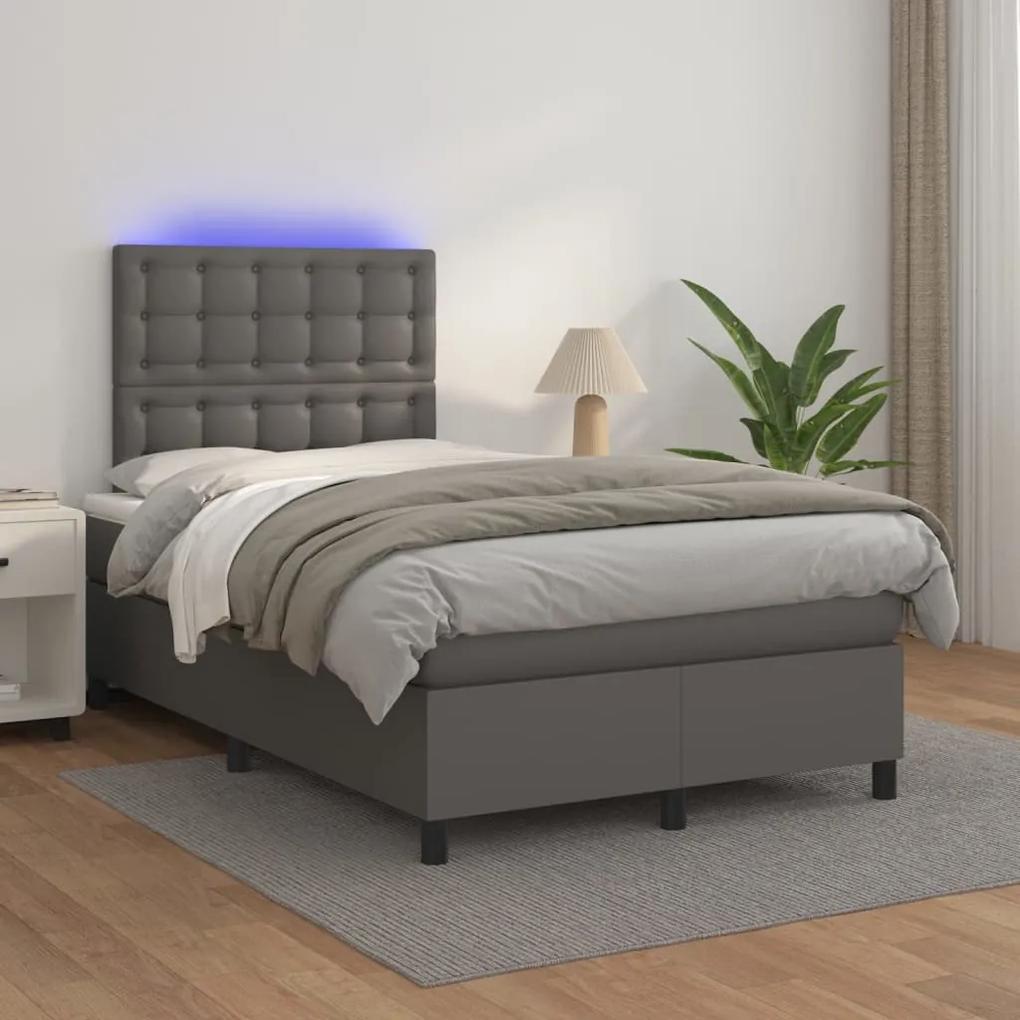 Boxspring posteľ s matracom a LED sivá 120x200 cm umelá koža 3135937