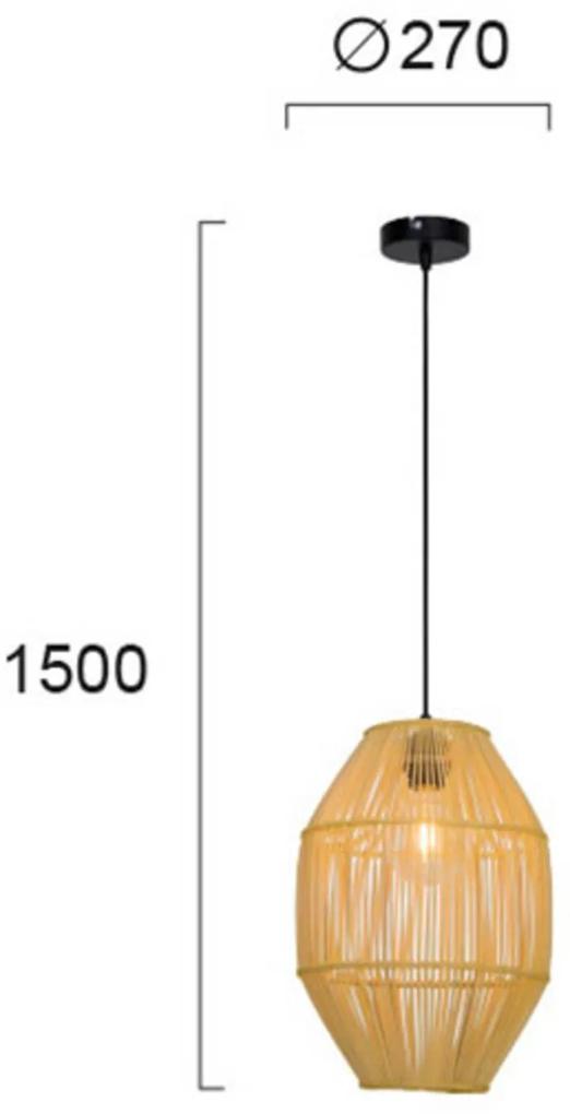 Závesná lampa Anteo z ratanu, vysoký ovál