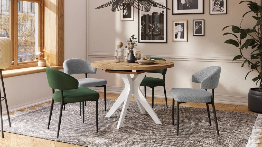 RENZO Dub Wotan/biela noha - OKRÚHLY STÔL Ø110 ROZKLADACÍ DO 180 cm | DO KUCHYNE JEDÁLNE OBÝVAČKY RETRO