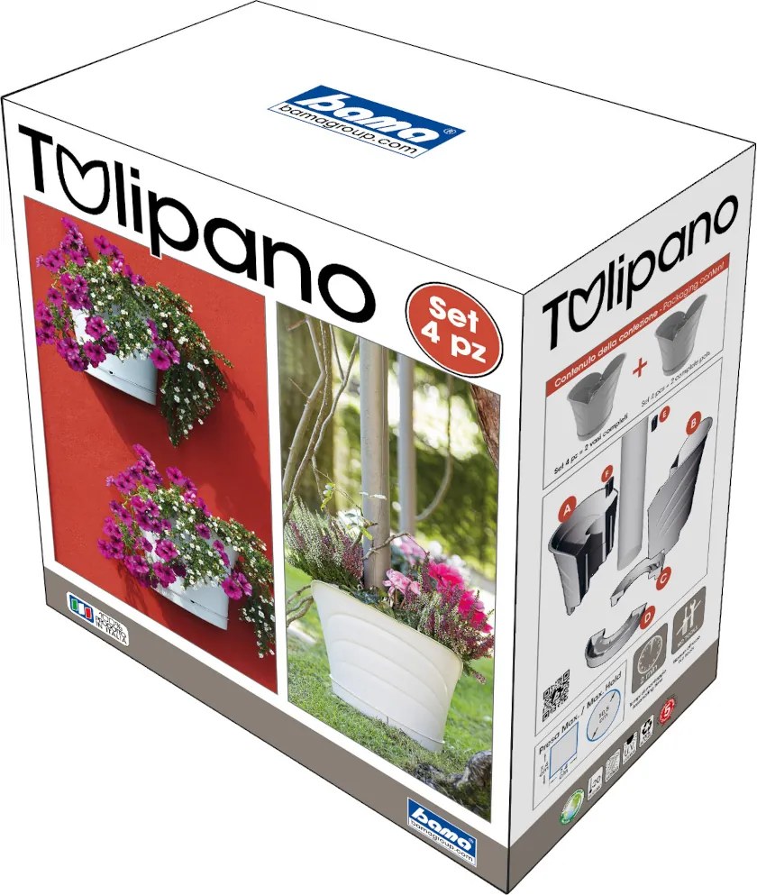 BAMA Kvetináč TULIPANO, set 4ks, biela