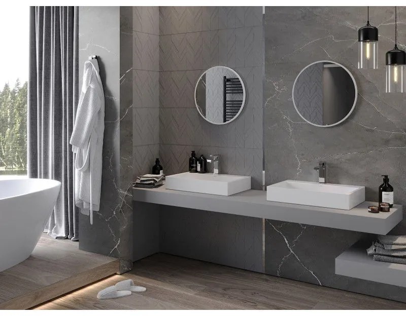 Mexen Loft, okrúhle kúpeľňové zrkadlo 50 cm, farba rámu biela, 9850-050-050-000-20