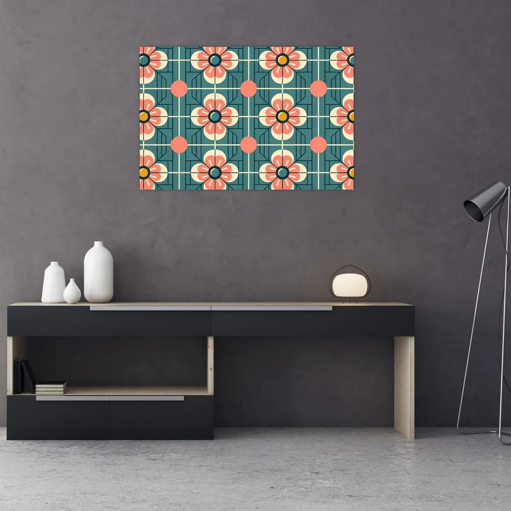 Obraz - Retro vzor s kvetmi (90x60 cm)