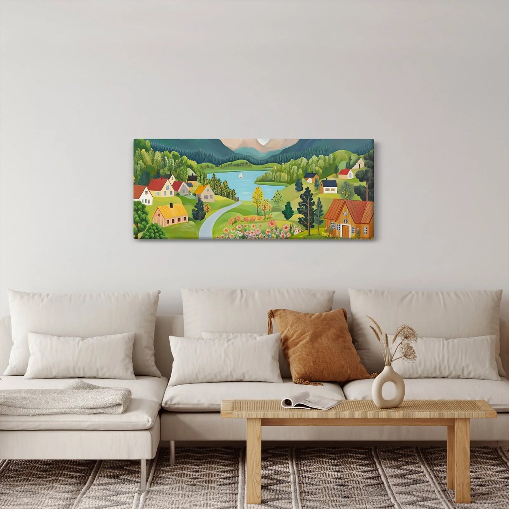 Obraz - Dedina v horách (120x50 cm)