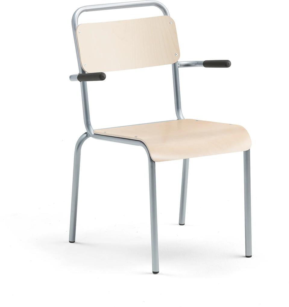 Jedálenská stolička Frisco, s podrúčkami, hliníkový rám, brezový laminát