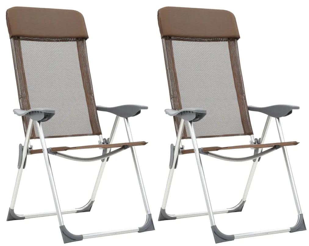 Skladacie kempingové stoličky 2 ks, hnedé, hliník 44310