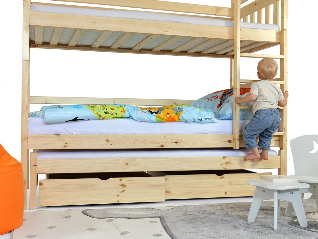 Wilsondo Poschodová posteľ s prístelkou Petra 5 - prírodná Rozmer: 180x80