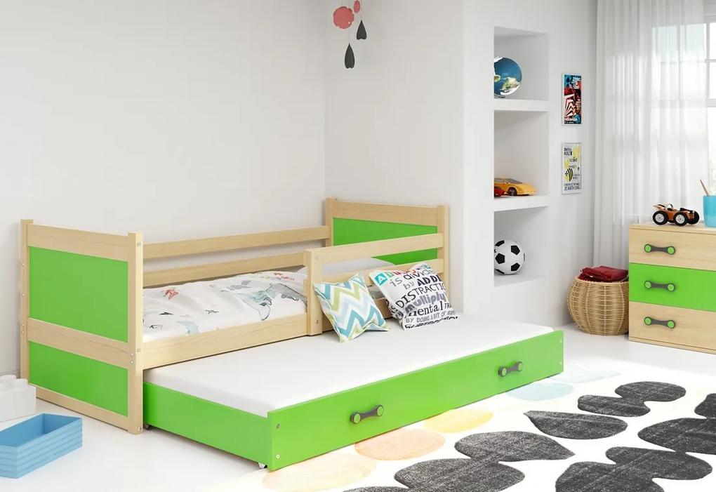Detská posteľ RICO 2 + matrac + rošt ZADARMO, 90x200 cm, borovica, zelená
