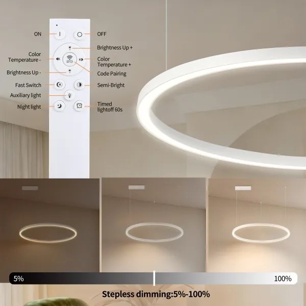 BRILAGI - stmievateľný LED luster na lanku PORTOFINO LED/60W/230V priemer 80 cm biela s diaľkovým ovládaním