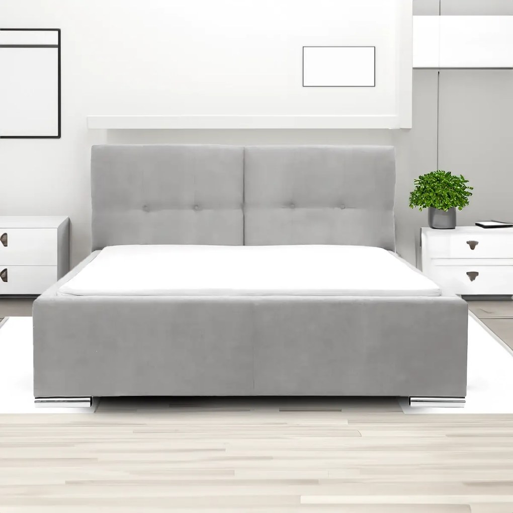 Čalúnená posteľ s úložným priestorom a matracom FELIX 140 x 200 cm Světle šedá