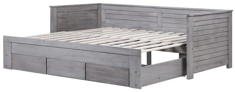 Drevená rozkladacia posteľ s úložným priestorom 90/180x200 cm sivá CAHORS Beliani