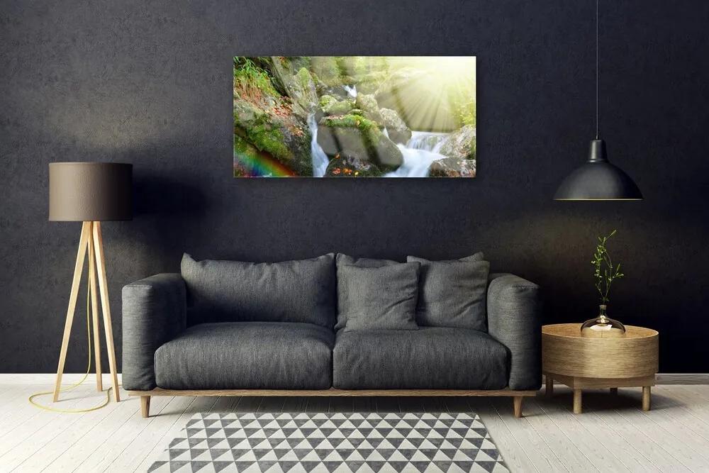 Skleneny obraz Vodopád dúha príroda potok 100x50 cm