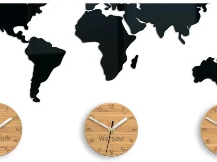 Sammer 3D nástenné hodiny do kancelárie mapa sveta v čiernej farbe World3Bambus