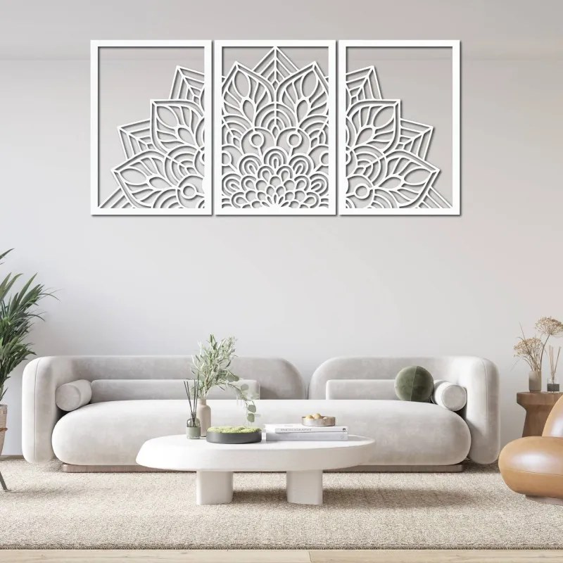 3-dielna mandala kvetov – moderná drevená nástenná dekorácia do obývačky | SENTOP HDF0583
