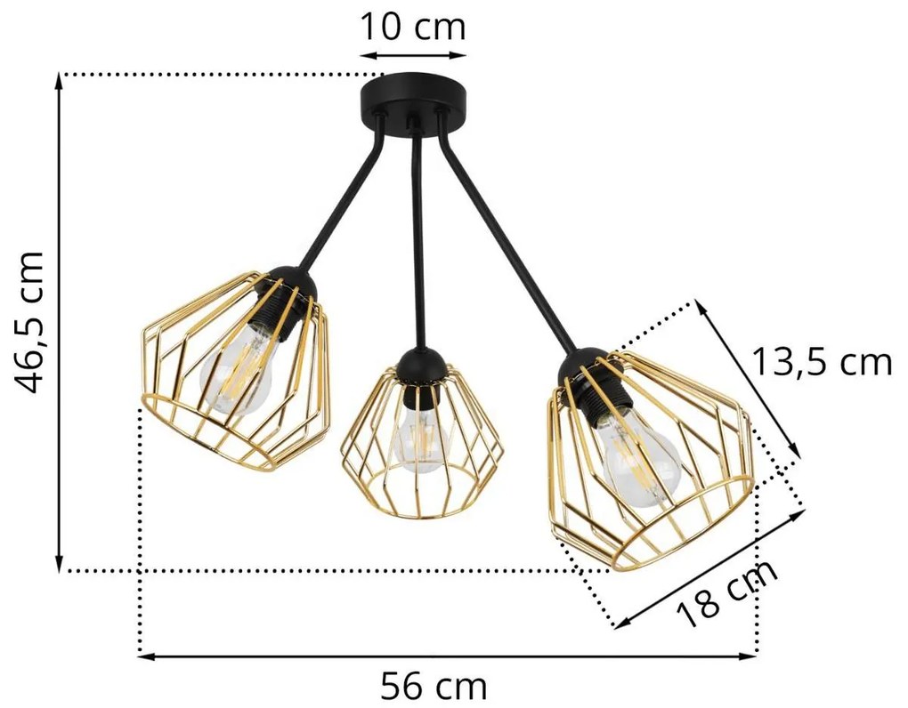 Stropné svietidlo Nuvola Trio, 3x zlaté drôtené tienidlo
