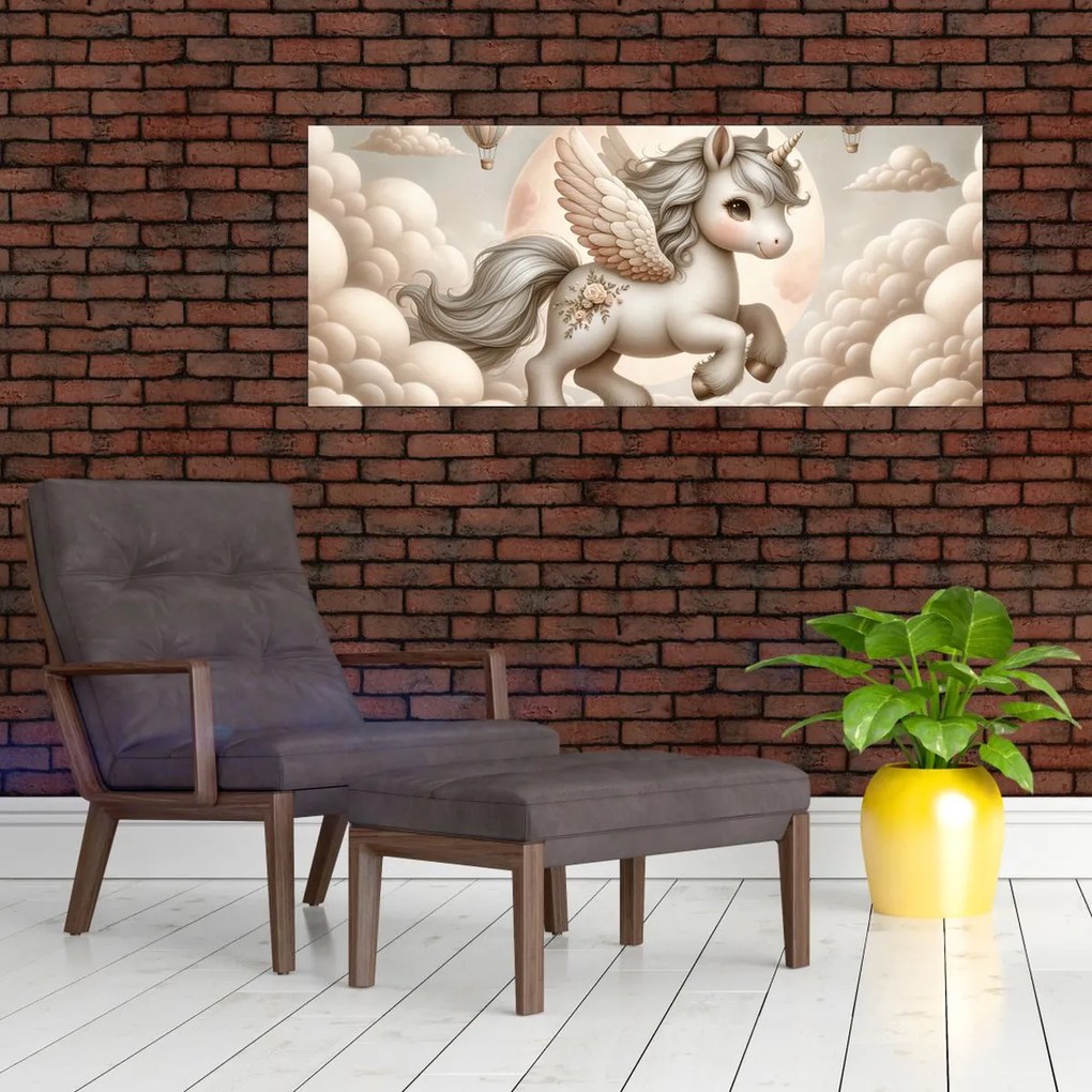 Obraz - Jednorožec v oblakoch (120x50 cm)