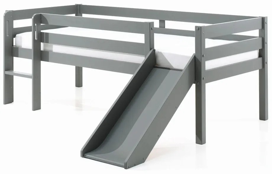 Sivá detská vyvýšená posteľ so šmykľavkou Vipack Pino, 90 x 200 cm