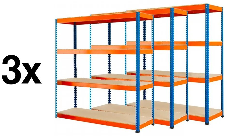 Fistar !!! Akčný balíček : 3x  Regál 1680x1600x400 mm PROFESIONÁLNY lakovaný 4-policový, nosnosť 1600kg - MODRO-ORANŽOVÝ