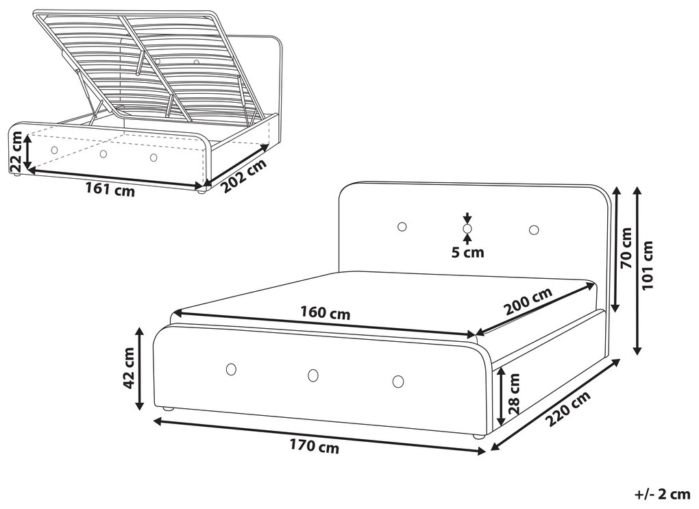 Čalúnená posteľ s úložným priestorom 160 x 200 cm tmavosivá RENNES II Beliani
