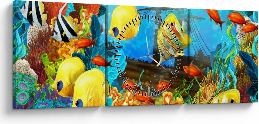 Obraz - Farebný koralový útes (s hodinami) (90x30 cm)