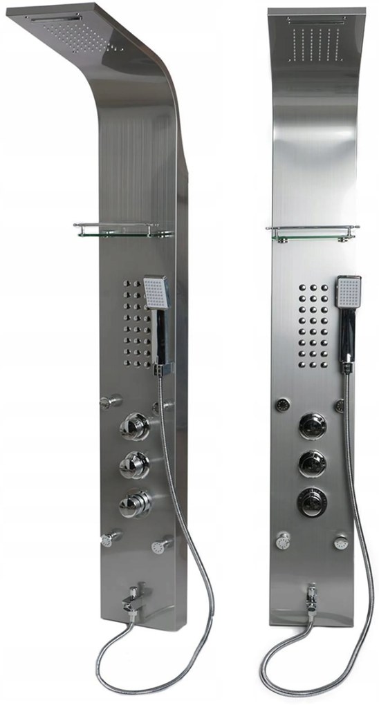 Sprchový rohový panel CASCADA 5v1 - s termostatom a výtokom do vane - chrómový matný