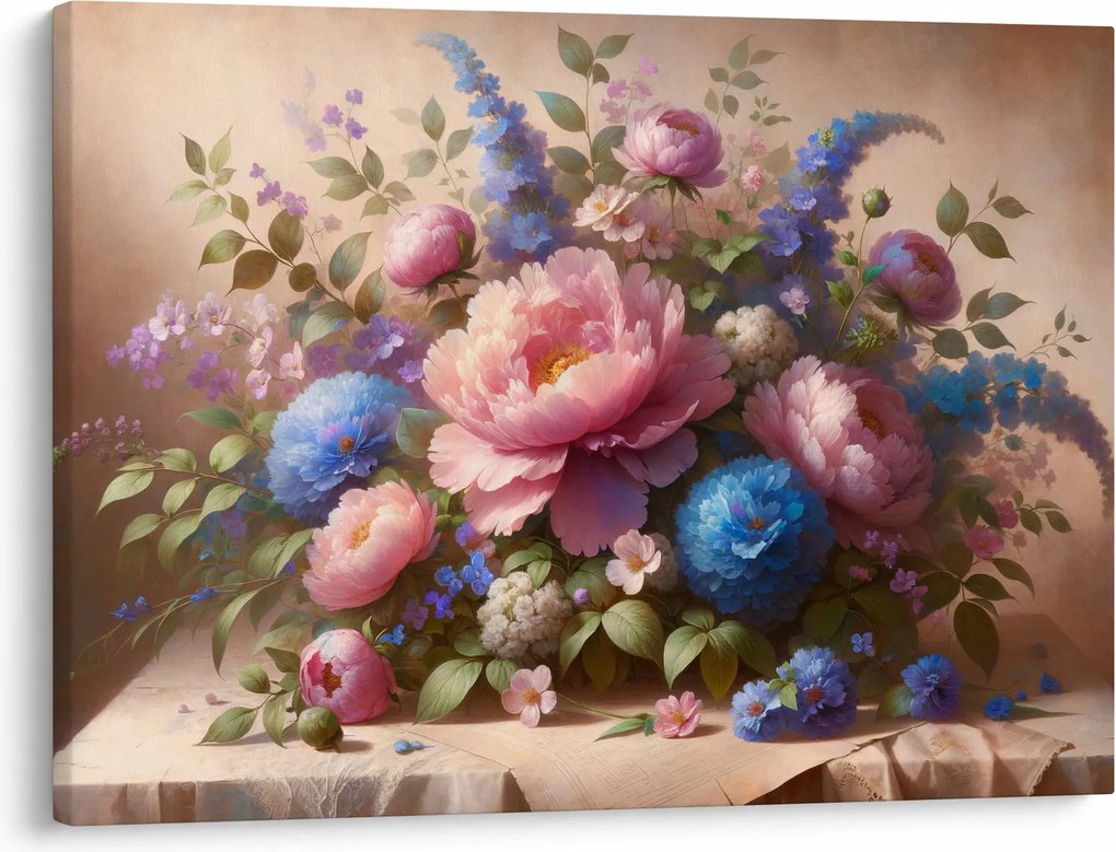 Obraz - Stôl plný kvetov (70x50 cm)