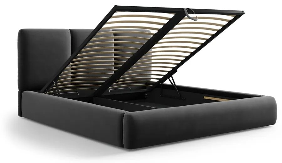 Tmavosivá zamatová čalúnená dvojlôžková posteľ s úložným priestorom s roštom 180x200 cm Brody – Mazzini Beds