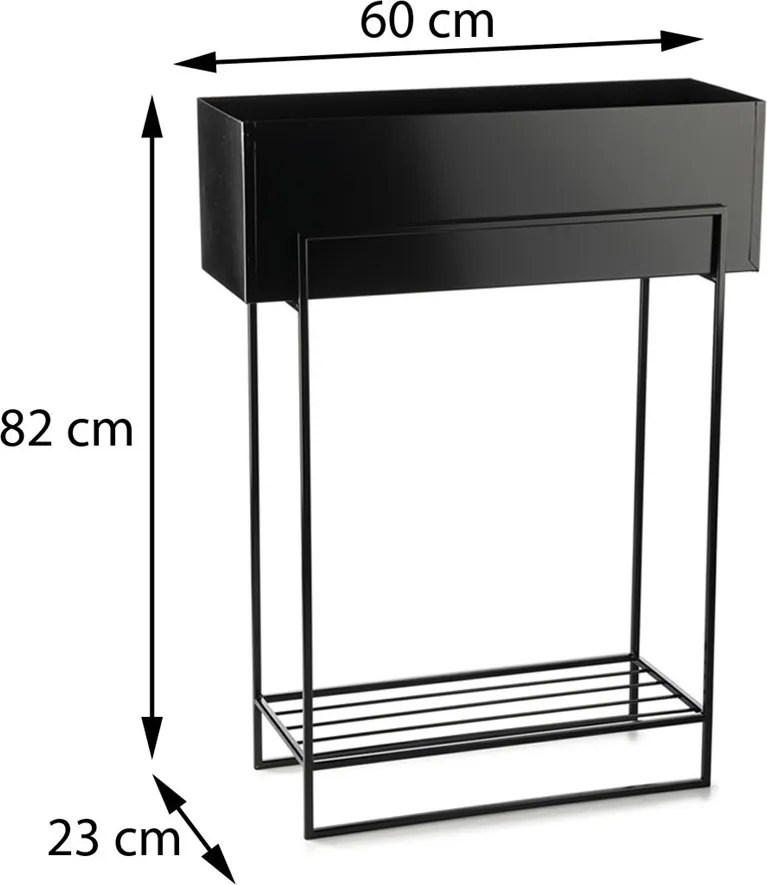 KOVOVÝ KVETINÁČ SO STOJANOM RECT 82X23X60 CM ČIERNA