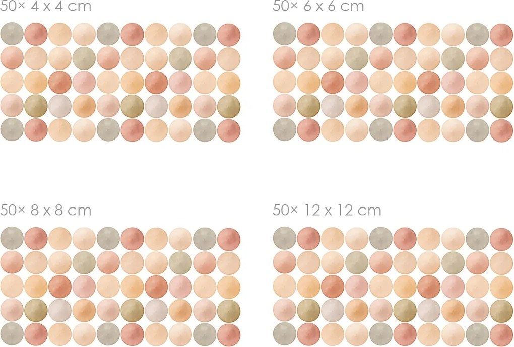 Akvarelové bodky boho 50 ks textilné prilepiteľné nálepky na stenu 50 ks 4x4 cm