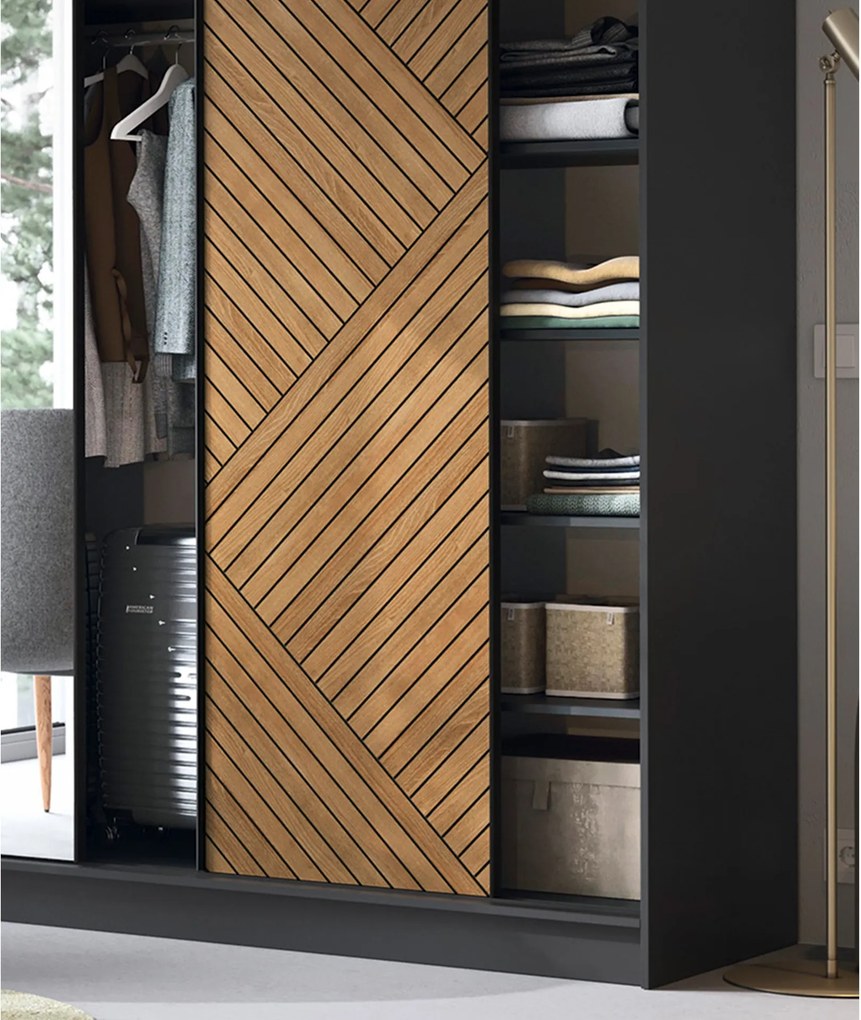 Šatní skříň Marrphy se zrcadlem 180 cm dub Caramel/černá