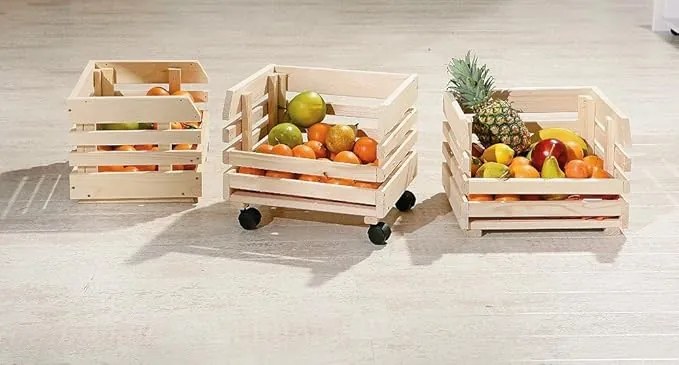 Kesper Drevený regál na ovocie a zeleninu, 3 stohovateľné debničky, 37x30x80