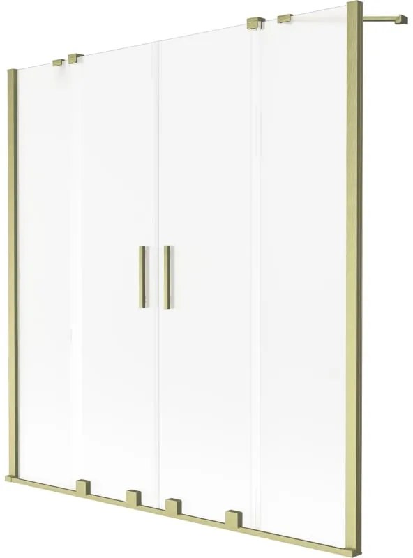 Mexen Velar Duo, 2-krídlová vaňová zástena s posuvnými dverami 140 x 150 cm, námraza, zlatý matný profil, 896-140-000-32-55